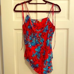 Leifsdottir Women’s Silk Red Floral Print Tank top